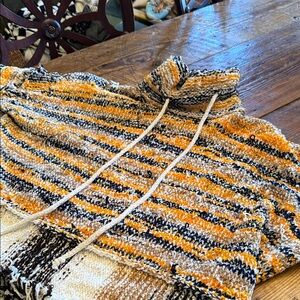 POL Striped Knit Hoodie in Yellow, Black & Cream